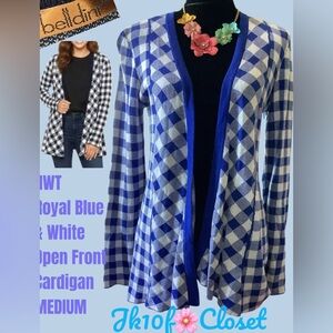 LOWEST 🌺 NWT BELLDINI COBALT BLUE/WHITE LIGHTWEIGHT OPEN FRONT CARDIGAN SWEATER